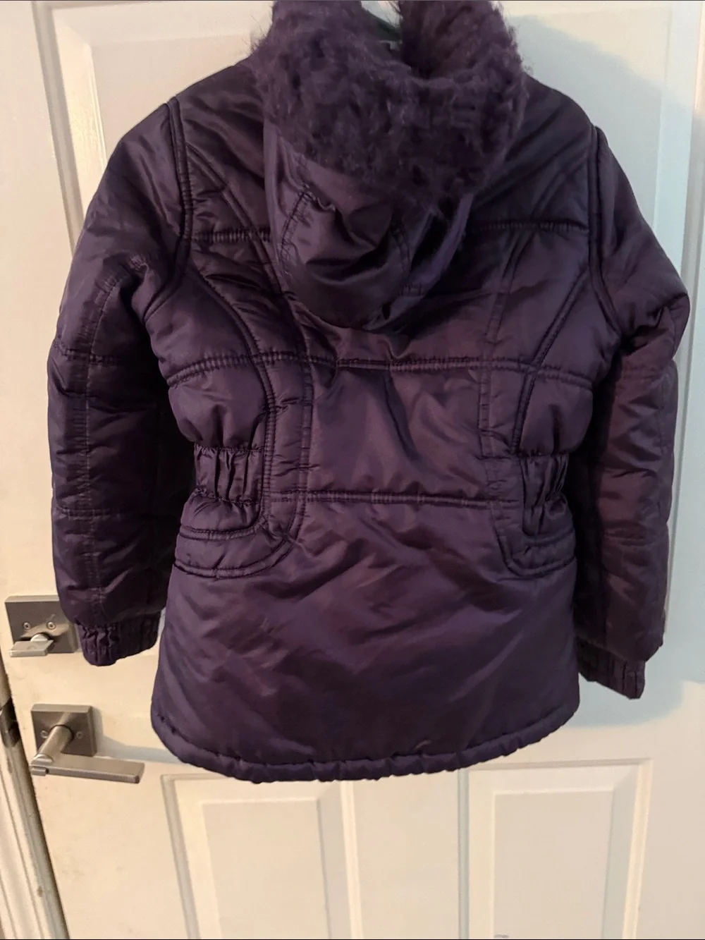 Girls' Purple Puffer Coat with Faux Fur Trim